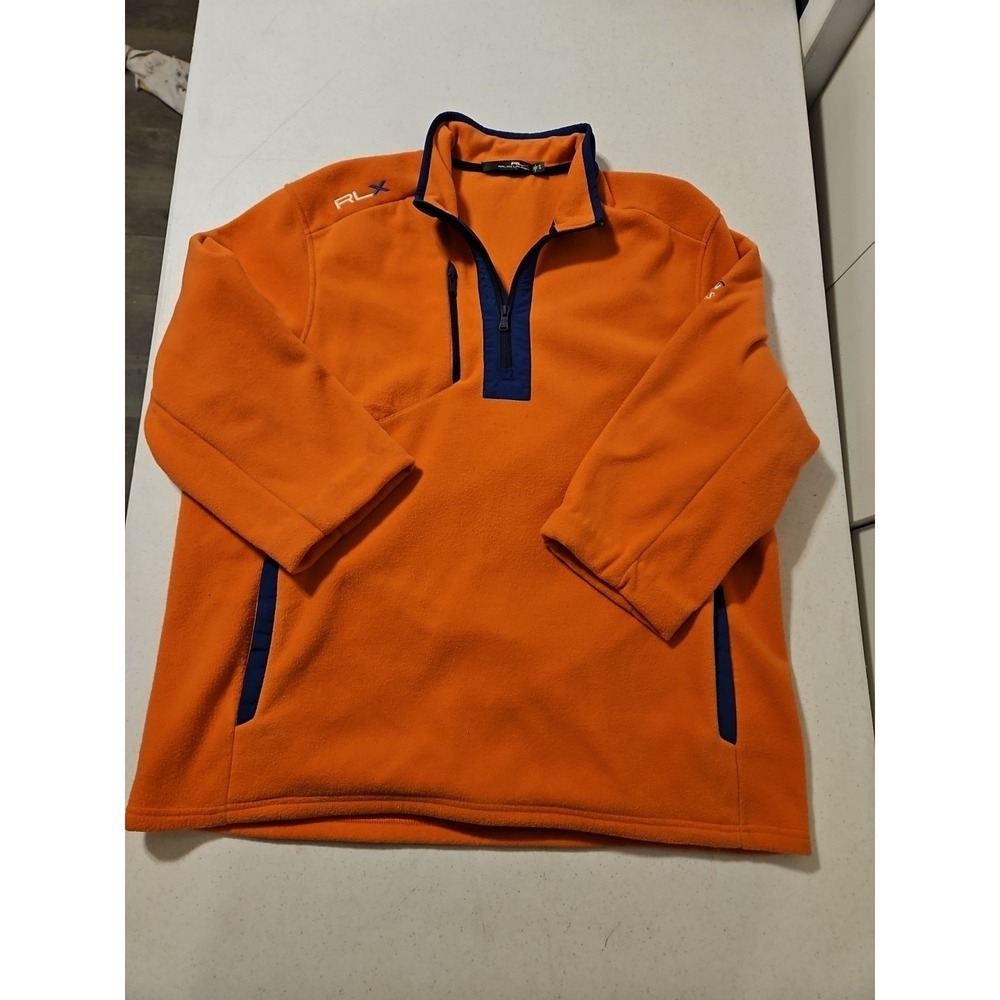 RLX Ralph Lauren Fleece Mens XL Orange1/4 Zip Jacket Pullover *sleeves (A1146)